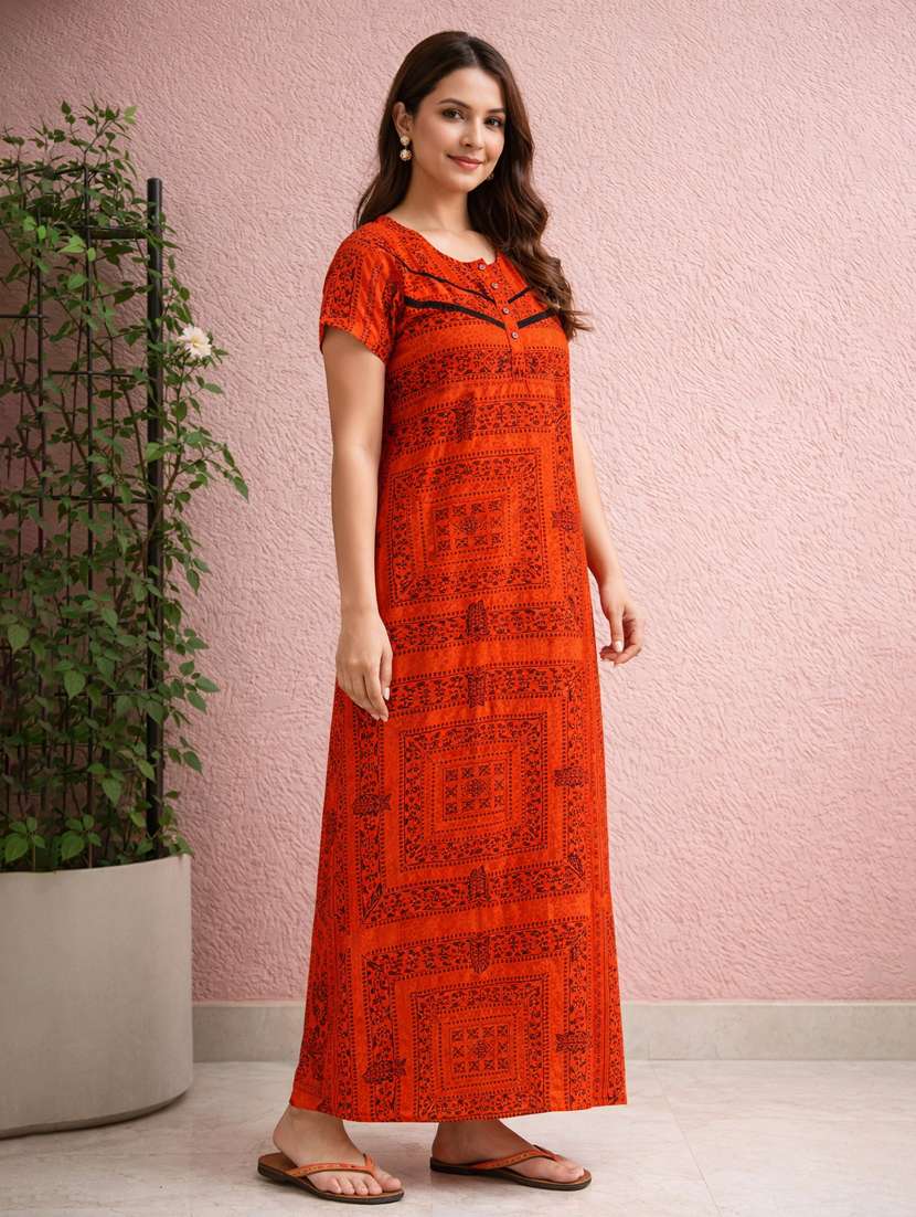 women printed short sleeve nighty - 22316272 -  Standard Image - 2