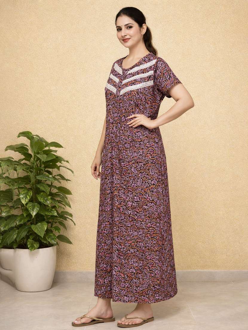 women printed short sleeve nighty - 22316275 -  Standard Image - 2