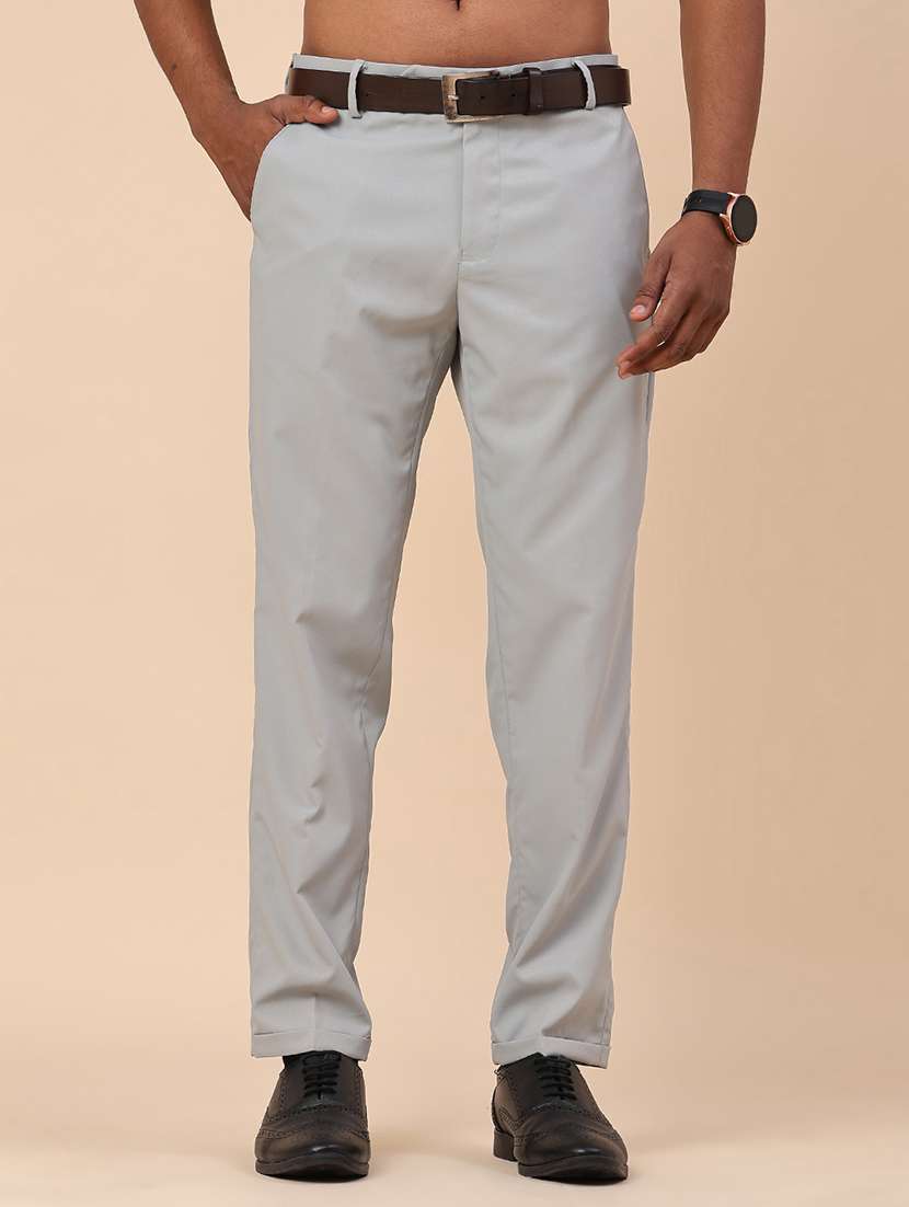 men solid mid rise slim fit formal trouser
