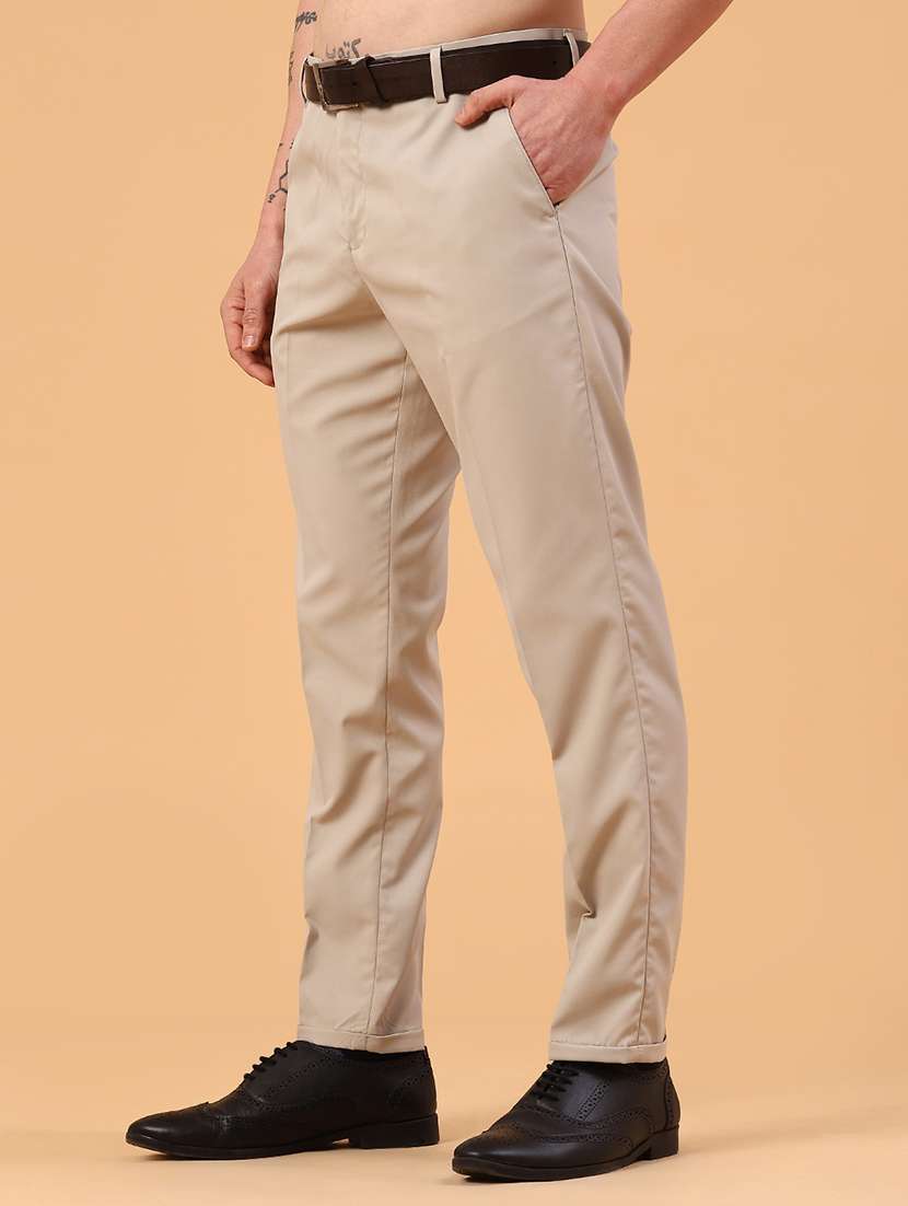 men beige cotton flat front trousers formal trouser - 22316358 -  Standard Image - 2