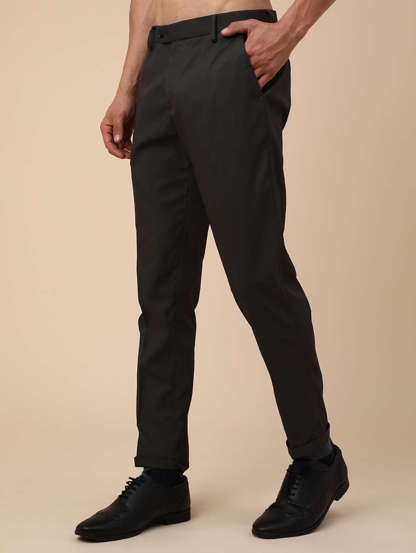 men solid mid rise slim fir formal trouser - 22316359 -  Standard Image - 2