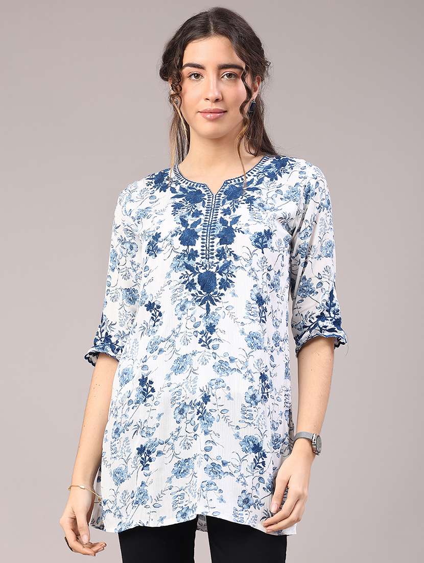 women floral three quarter sleeve straight kurti