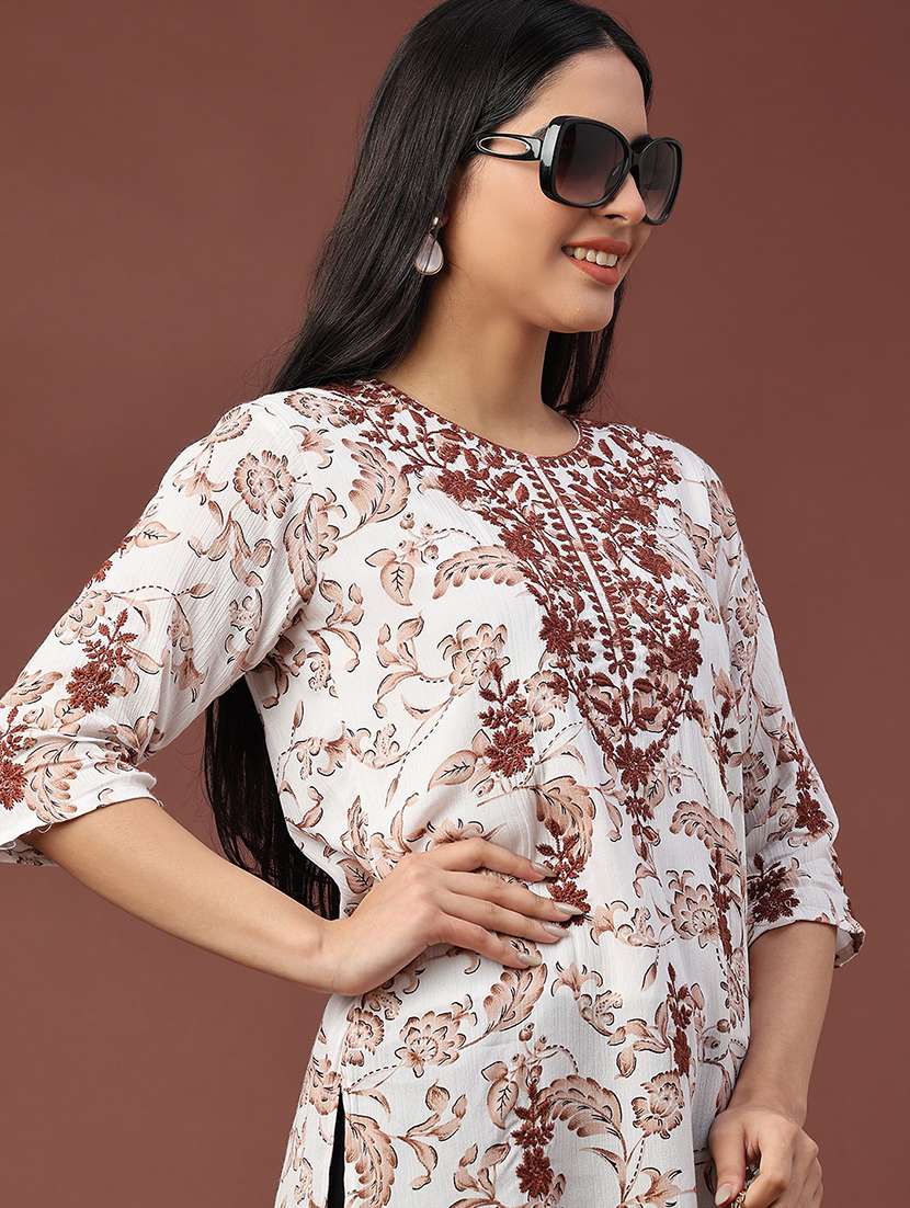women floral three quarter sleeve straight kurti