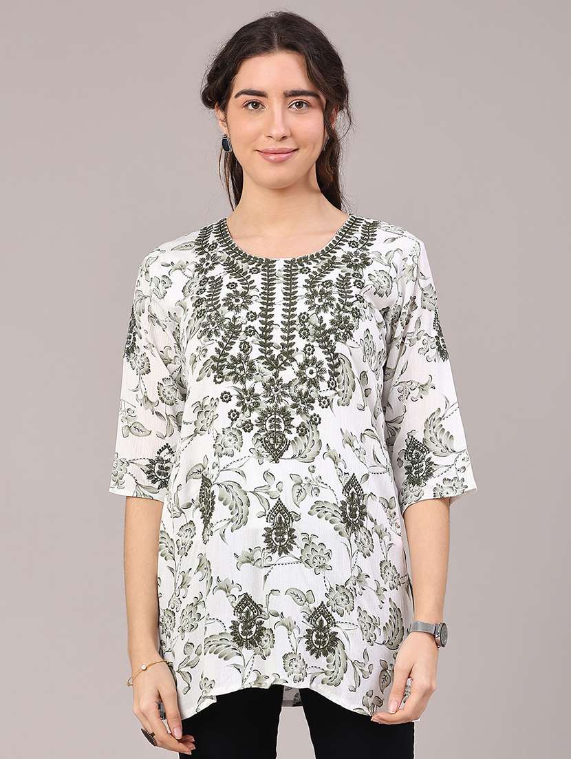 women floral three quarter sleeve straight kurti