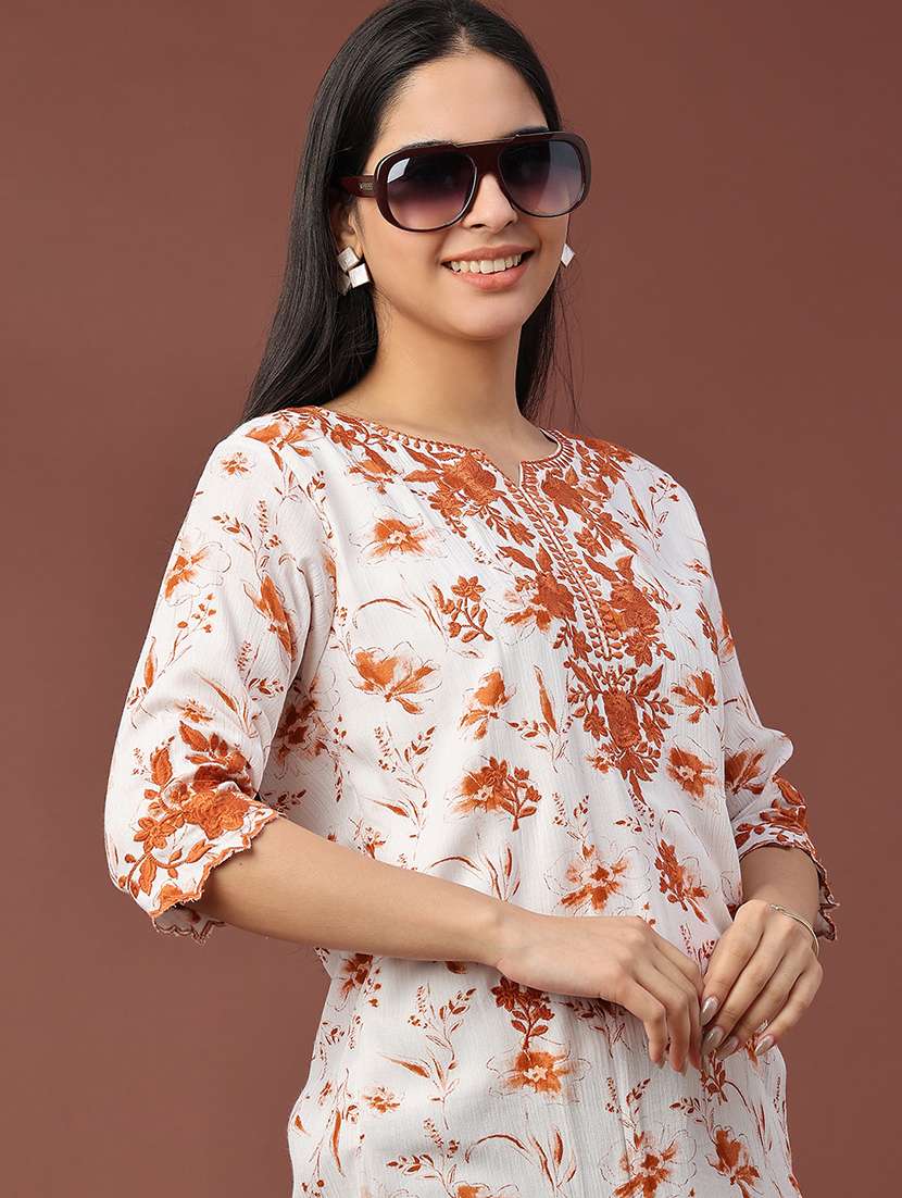 women floral three quarter sleeve straight kurti