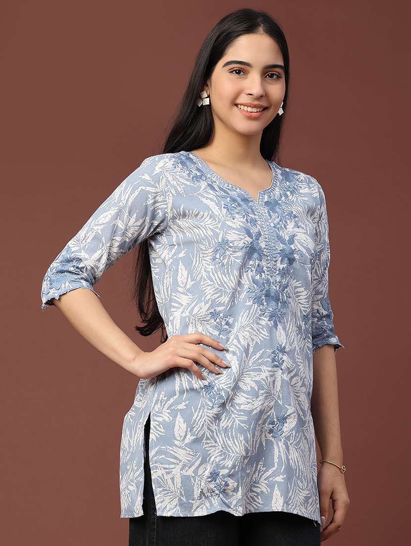 women printed three quarter sleeve straight kurti - 22316416 -  Standard Image - 2