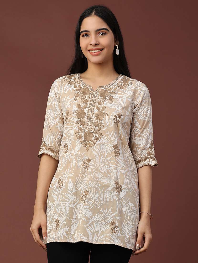 women printed three quarter sleeve straight kurti - 22316417 -  Standard Image - 2