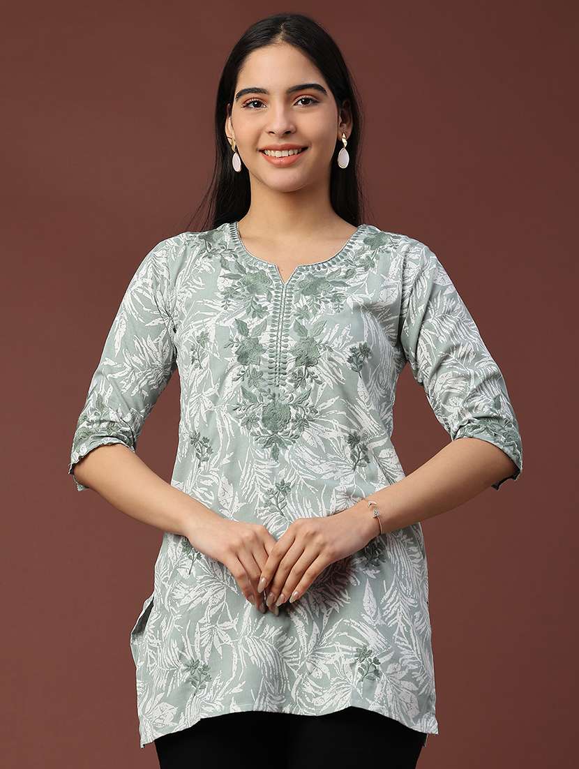 women printed three quarter sleeve straight kurti - 22316418 -  Standard Image - 2