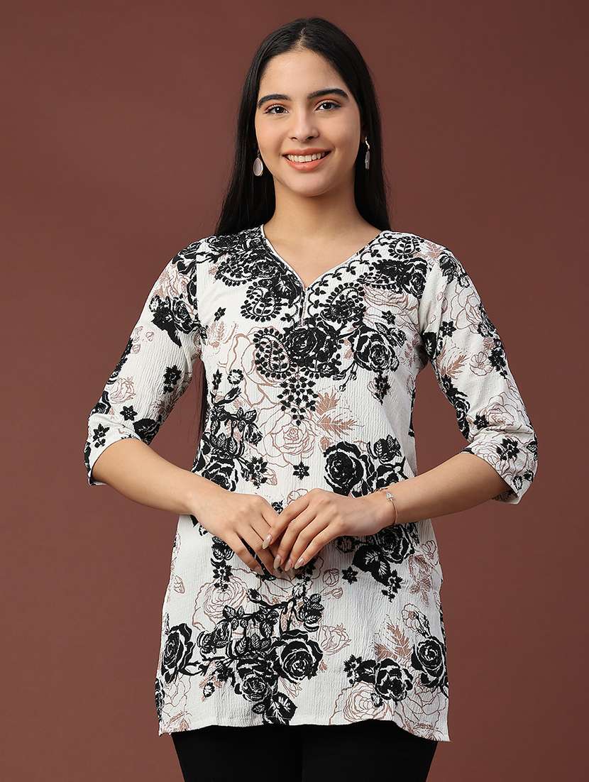 women floral three quarter sleeve straight kurti