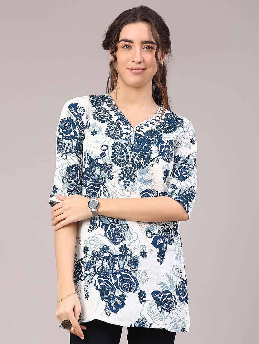 women floral three quarter sleeve straight kurti