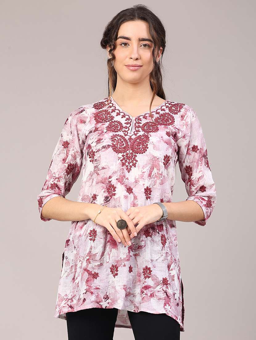 women floral three quarter sleeve straight kurti