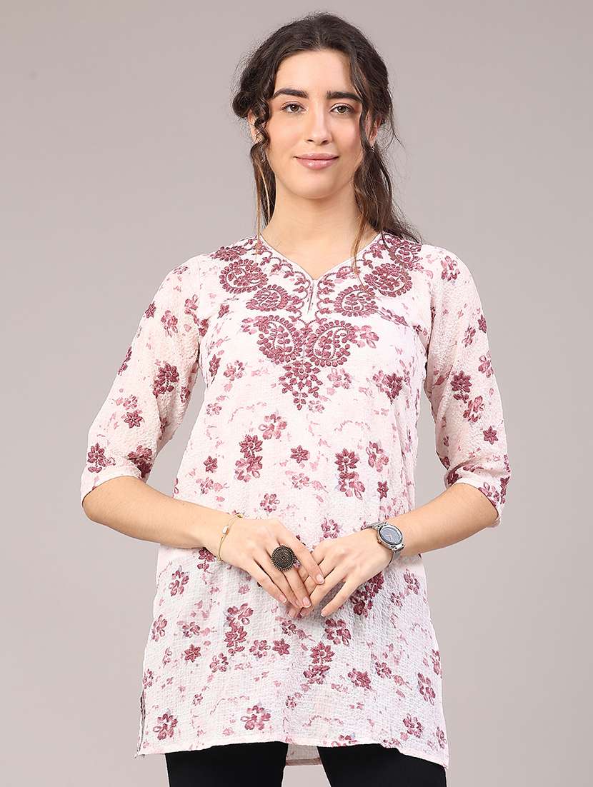 women floral three quarter sleeve straight kurti