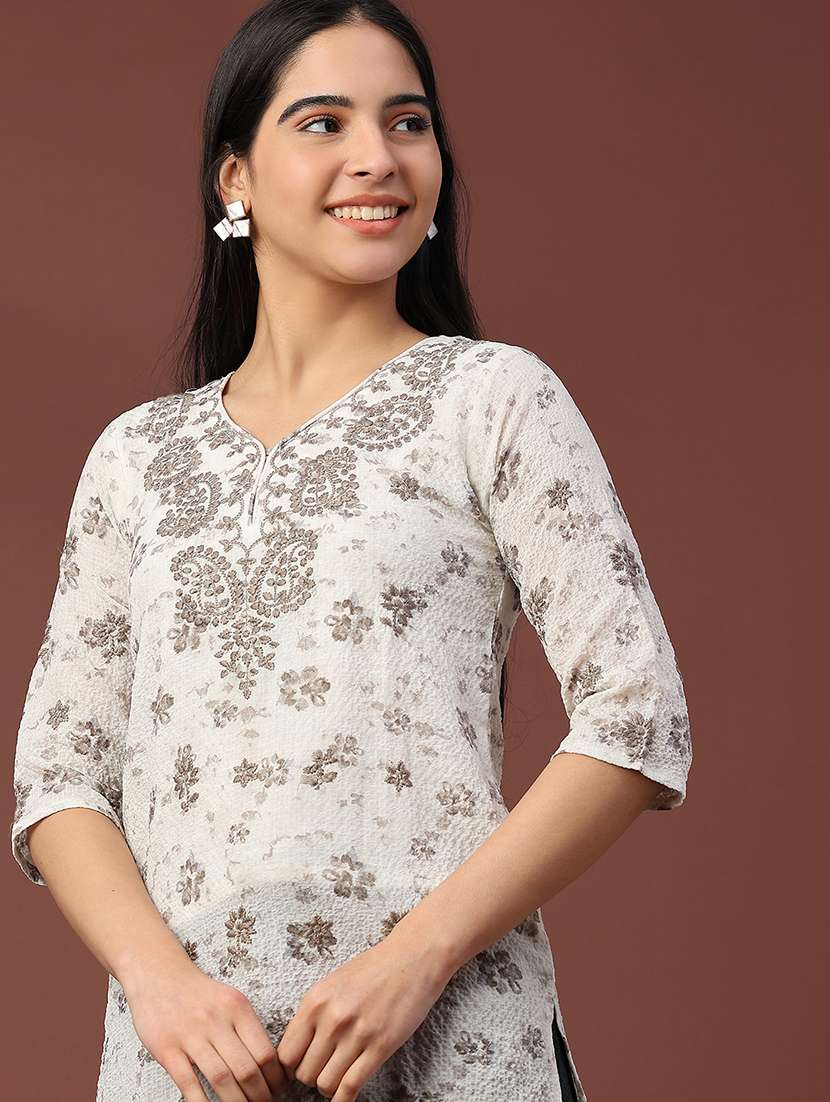 women floral three quarter sleeve straight kurti