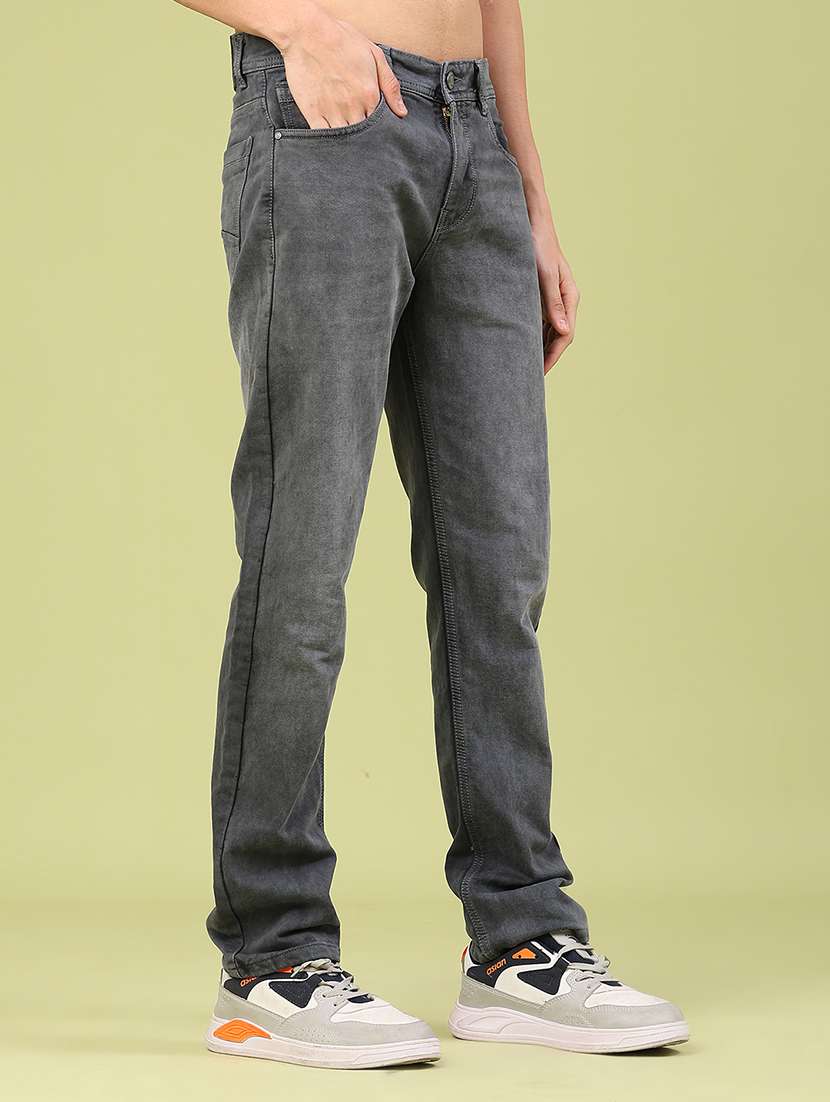 men washed mid rise full length jeans
