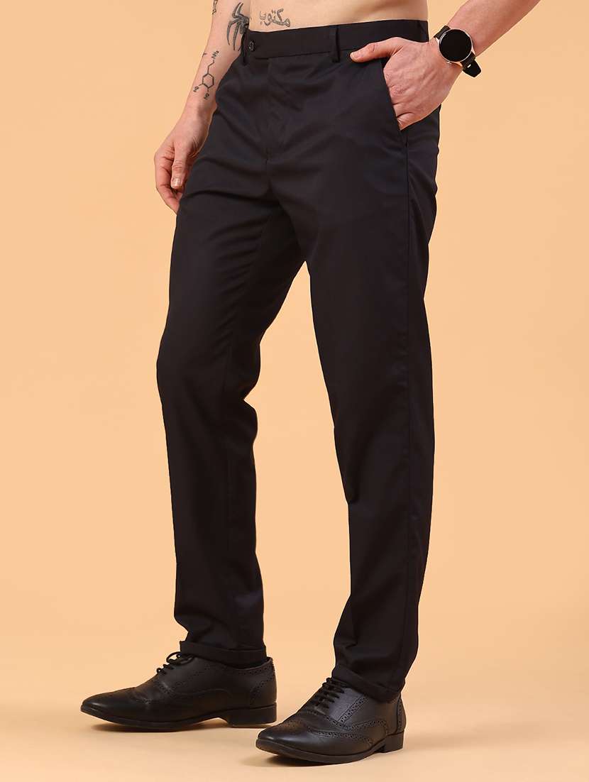 men black cotton flat front trousers formal trouser - 22316532 -  Standard Image - 2