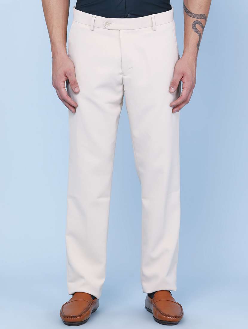 men solid mid rise slim fit formal trouser