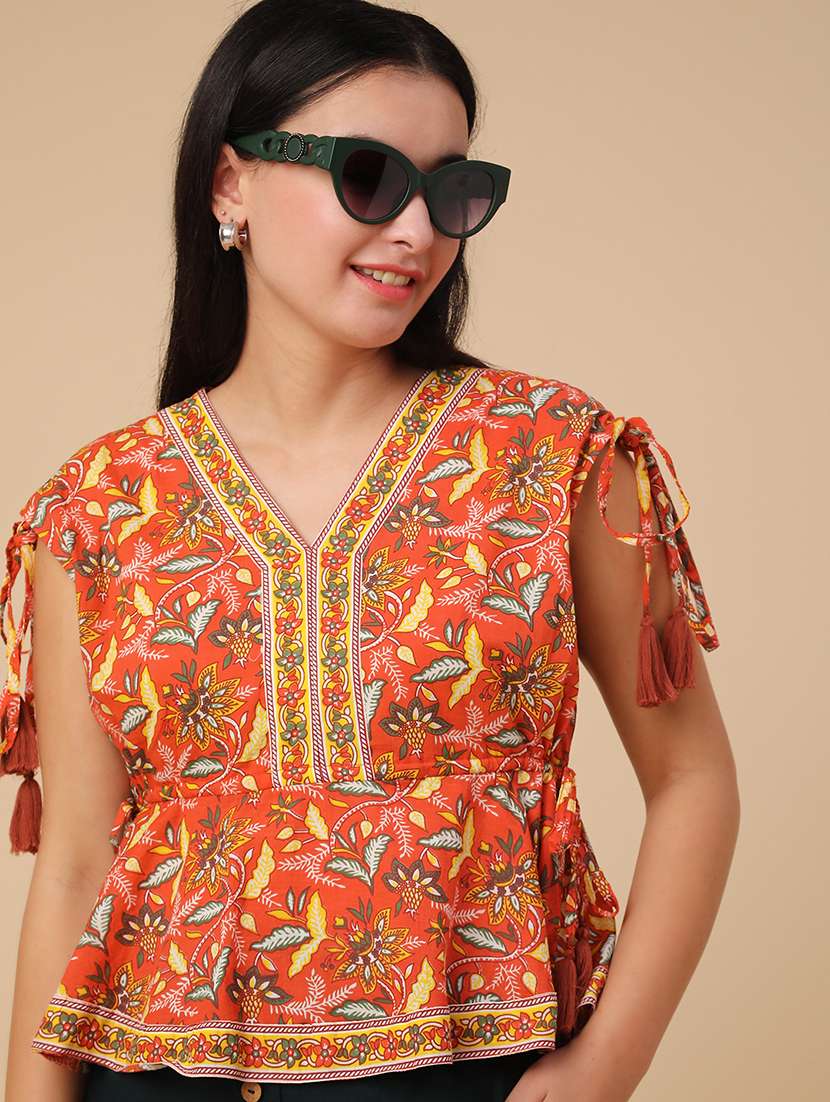 rust cotton peplum top