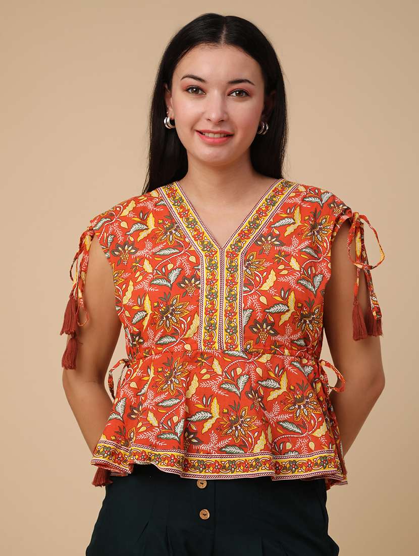 rust cotton peplum top - 22316599 -  Standard Image - 2