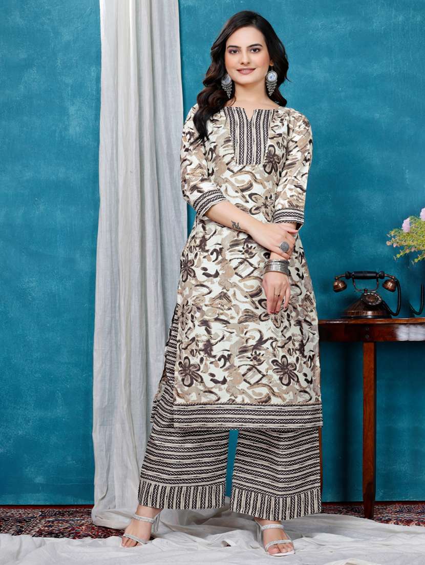 women printed three quarter sleeve kurta palazzo set - 22316762 -  Standard Image - 2