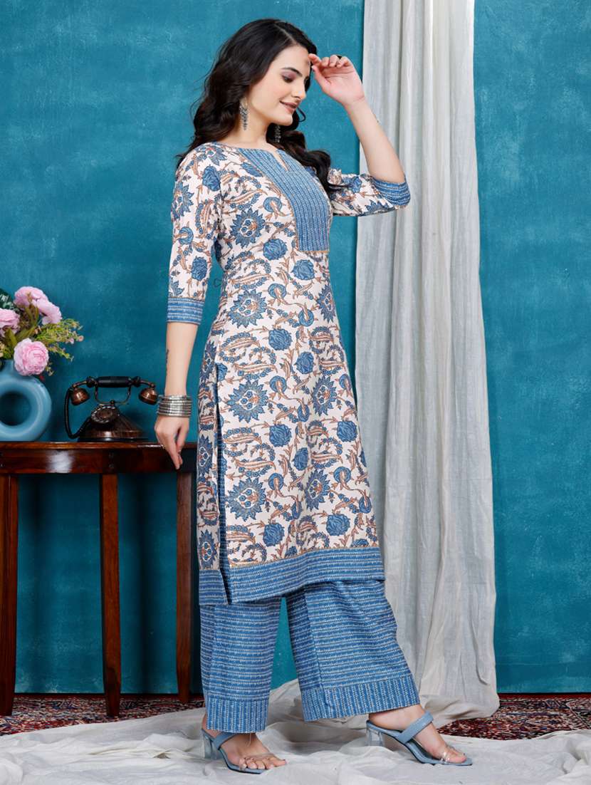 women printed three quarter sleeve kurta palazzo set - 22316763 -  Standard Image - 2