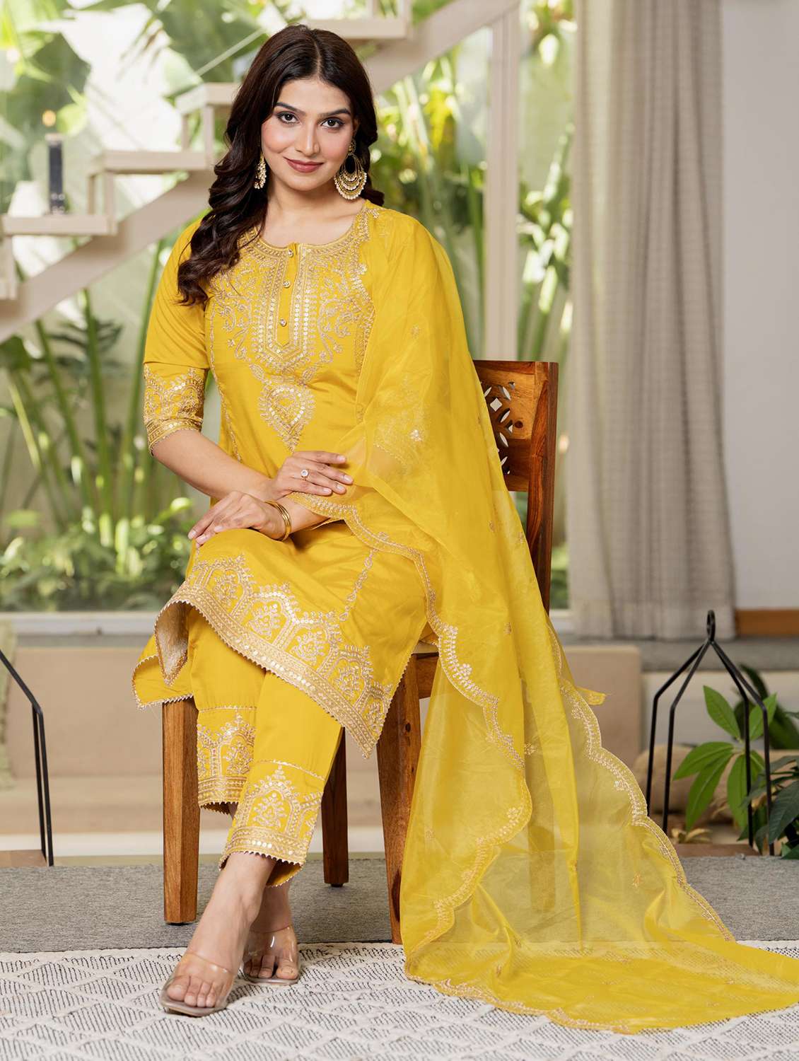 women solid with work round neck kurta pant with dupatta set - 22316786 -  Standard Image - 2