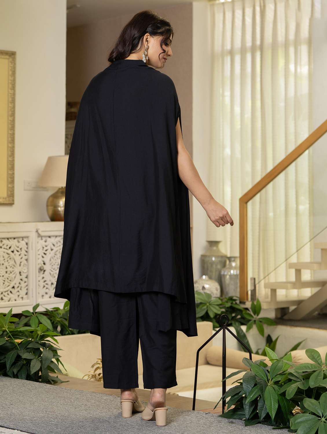 women solid with work kimono sleeve kurta pant set - 22316789 -  Standard Image - 2