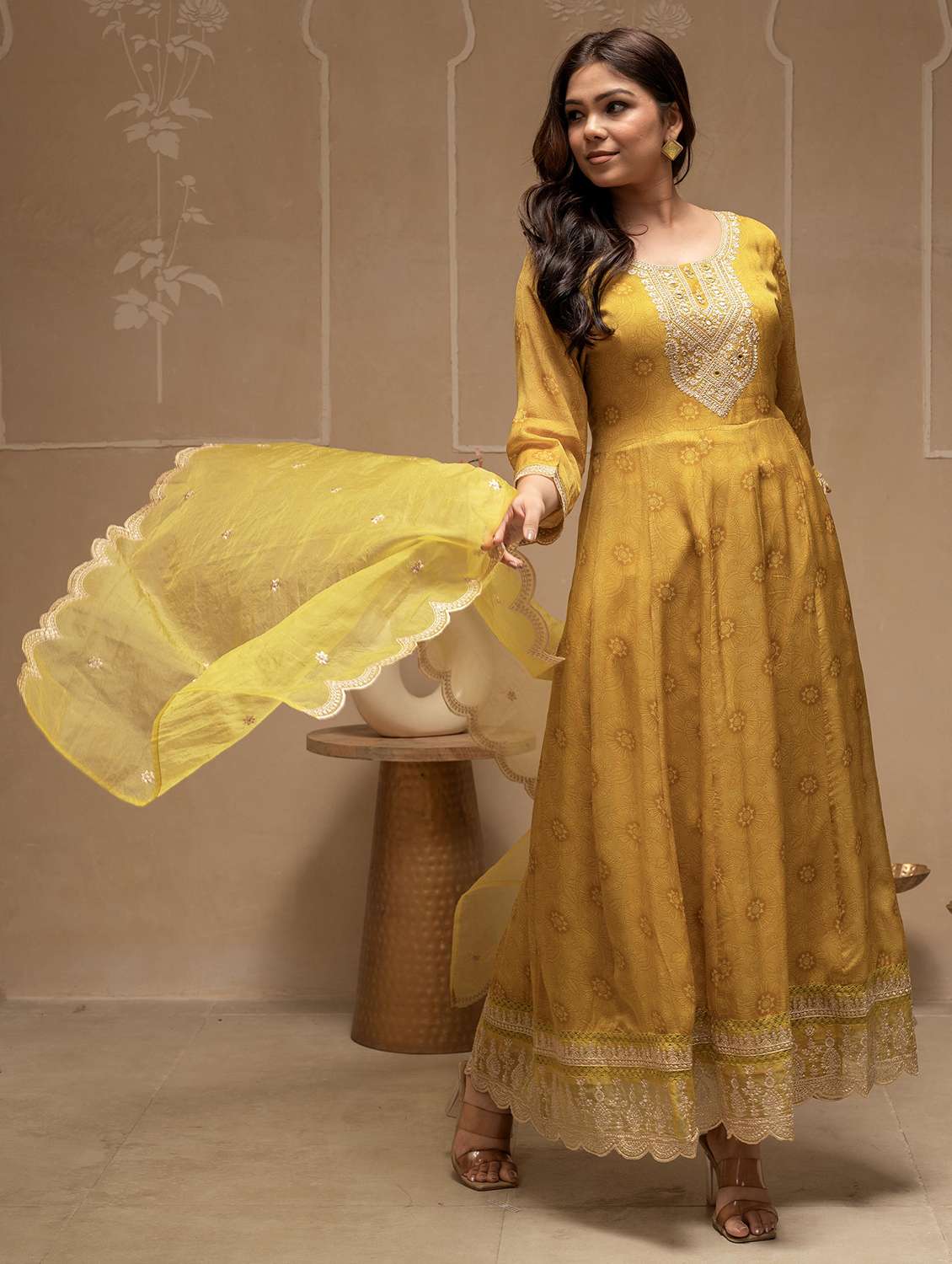 women printed three quarter sleeve kurta pant with dupatta set - 22316797 -  Standard Image - 2