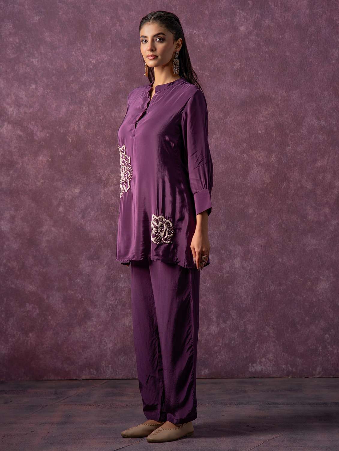 women solid with work three quarter sleeve ethnic co-ord set - 22316805 -  Standard Image - 2