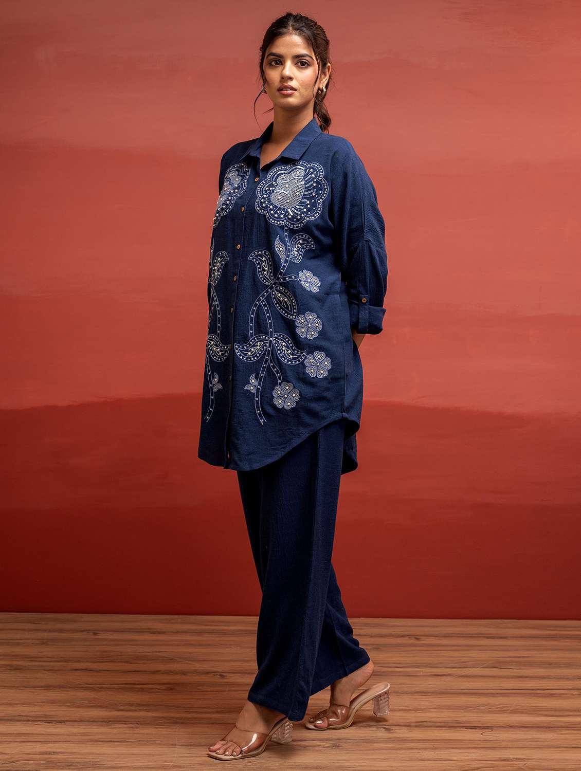 women solid with work long sleeve ethnic co-ord set - 22316810 -  Standard Image - 2