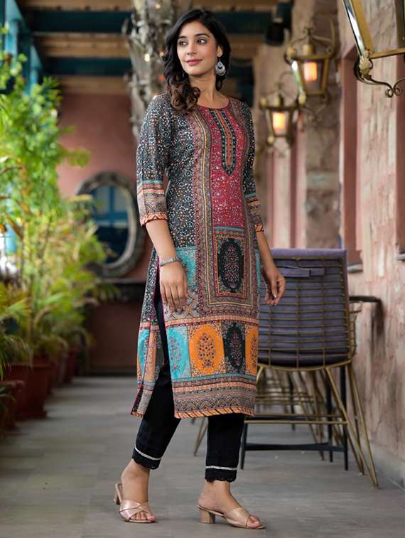women multi colored rayon straight kurta - 22316842 -  Standard Image - 2