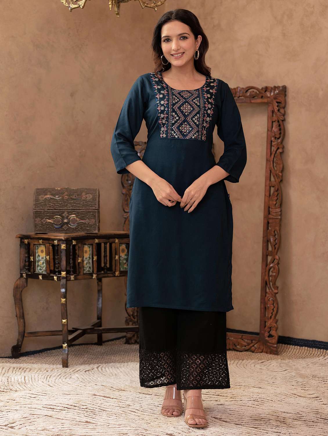 women green viscose straight kurta