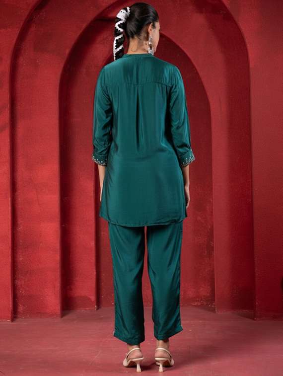 women solid with work three quarter sleeve sleeve ethnic co-ord set - 22316863 -  Standard Image - 2