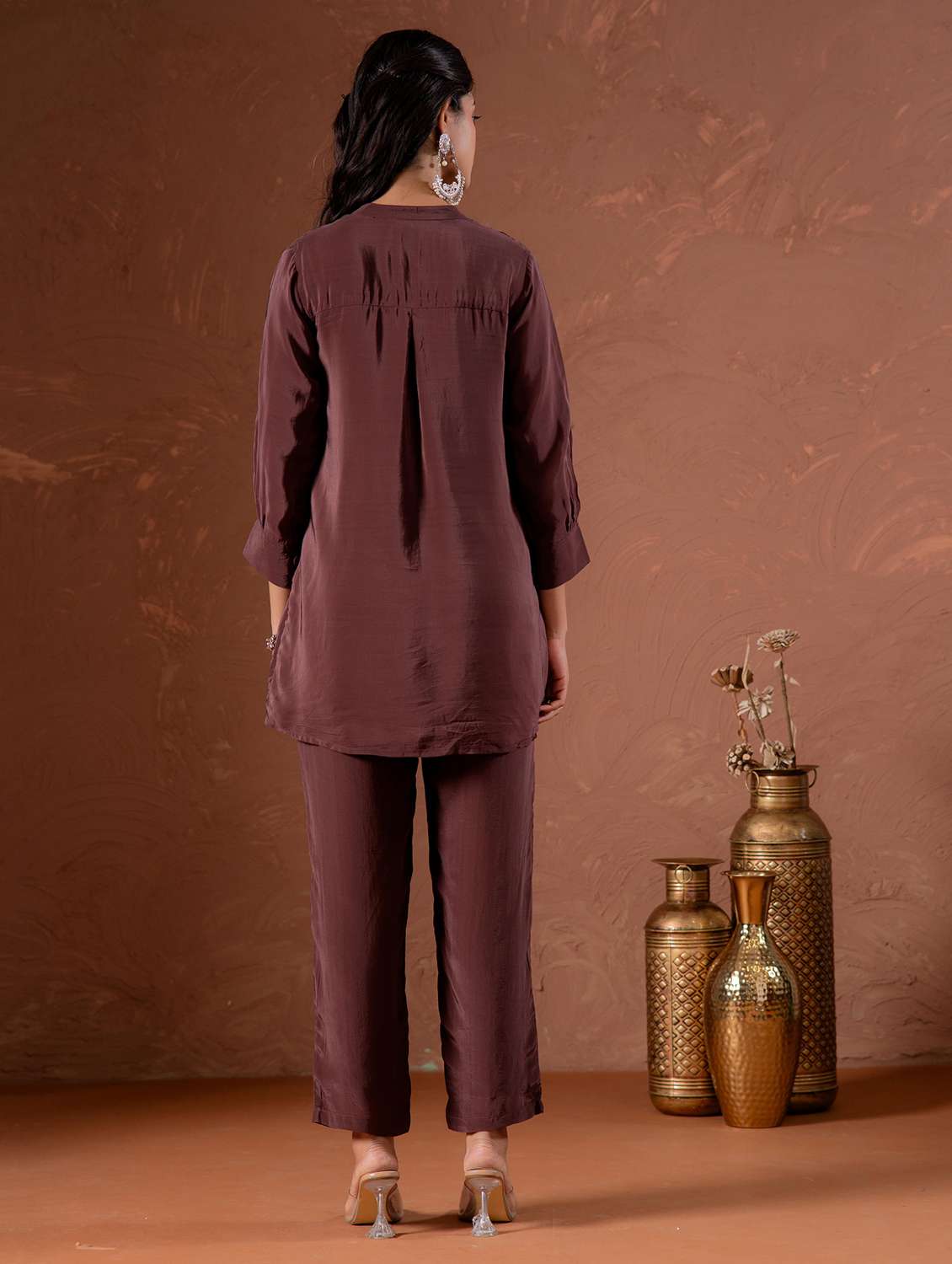 women solid with work three quarter sleeve ethnic co-ord set - 22316864 -  Standard Image - 2