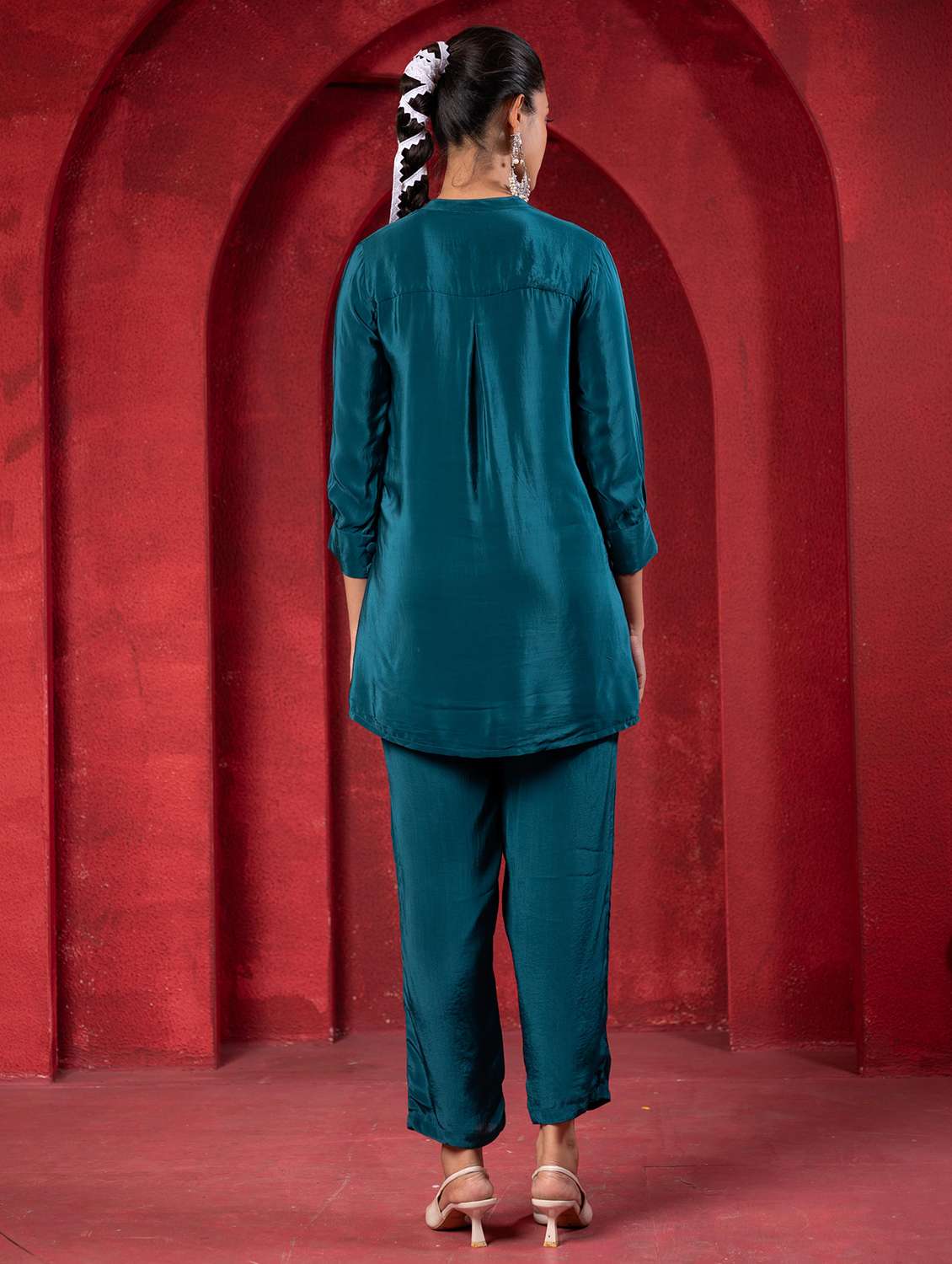 women solid with work bishop sleeve ethnic co-ord set - 22316865 -  Standard Image - 2