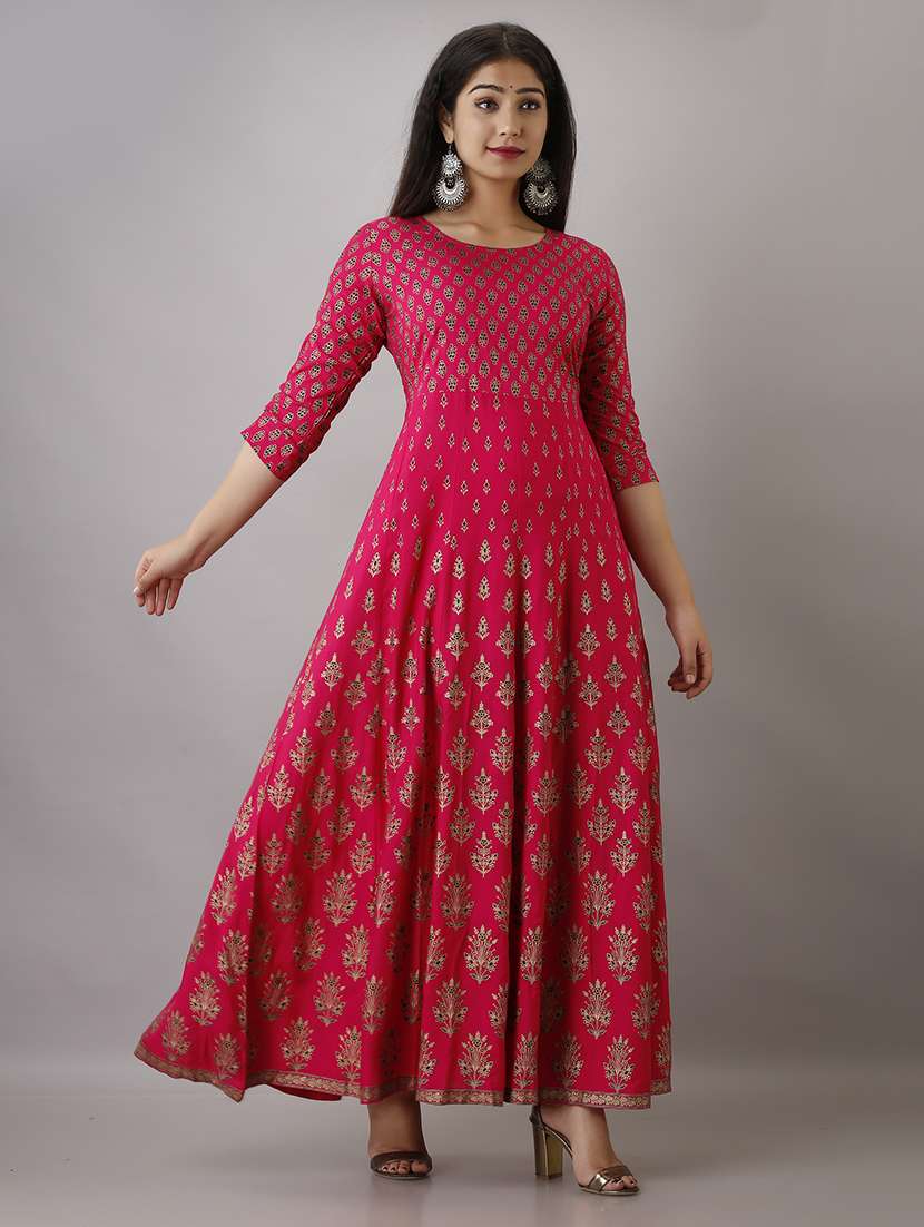 women printed three quarter sleeve ethnic dress - 22316897 -  Standard Image - 2