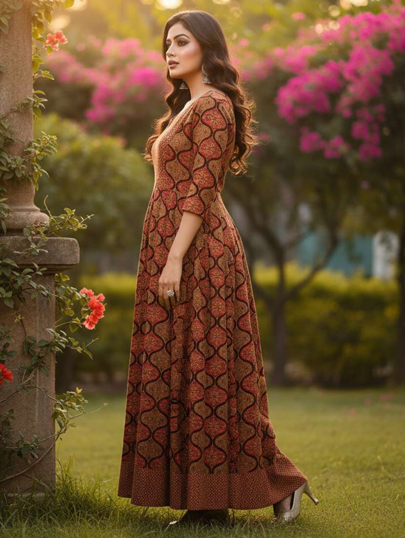 women printed three quarter sleeve ethnic dress - 22316900 -  Standard Image - 2