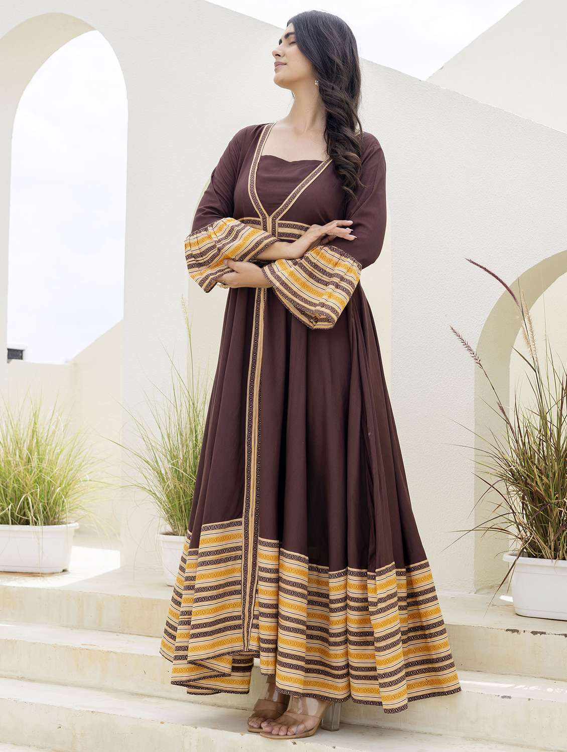 women printed bell sleeve ethnic dress - 22316901 -  Standard Image - 2