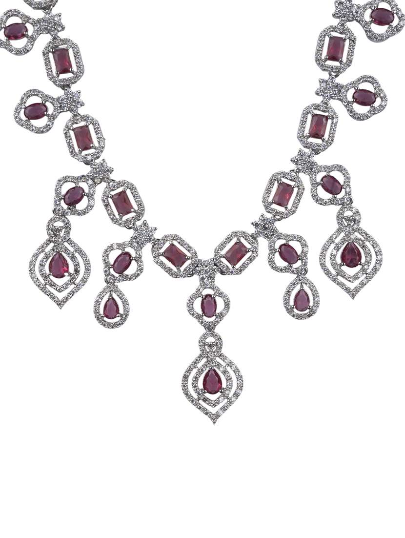luxury look red american diamond necklace set - 22316915 -  Standard Image - 2