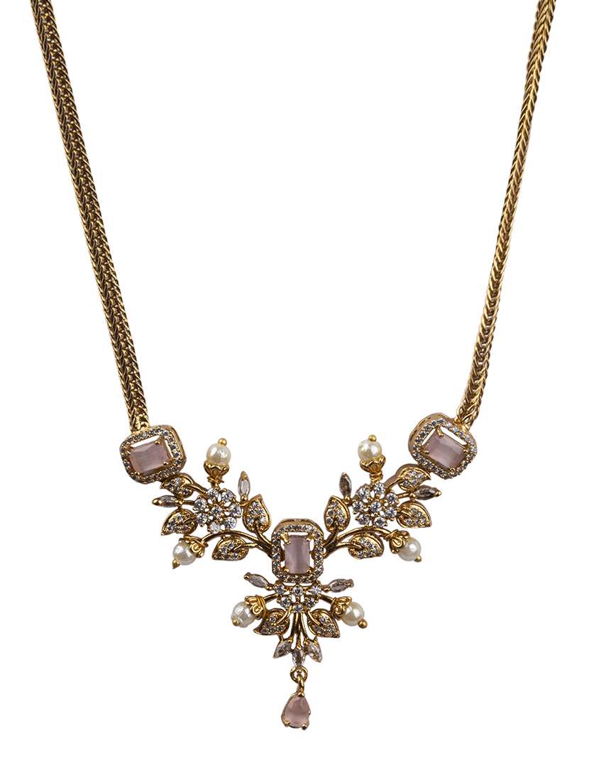 gold plated pink ad flower design pendant necklace set - 22316916 -  Standard Image - 2
