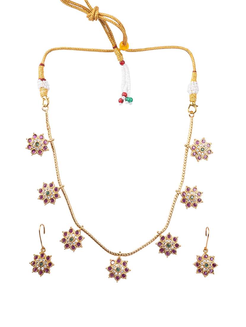 delicate multicolor flower motif necklace set - 22316919 -  Standard Image - 2
