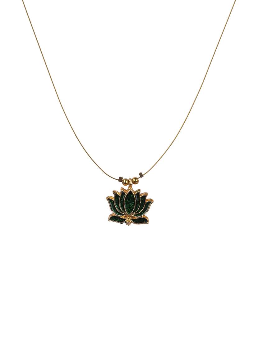 minimal green lotus motif pendant set with invisible chain - 22316923 -  Standard Image - 2