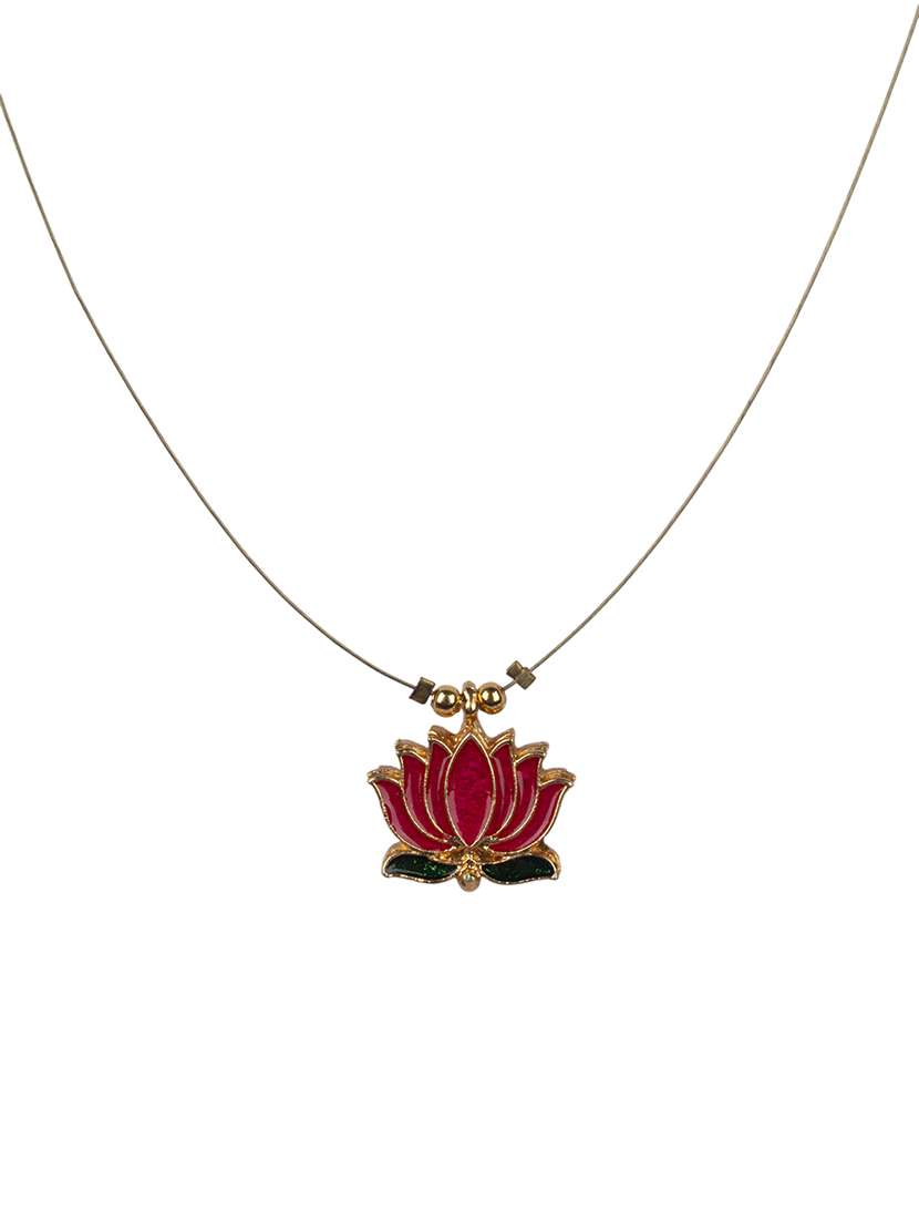 minimal multicolor lotus motif pendant set with invisible chain - 22316924 -  Standard Image - 2