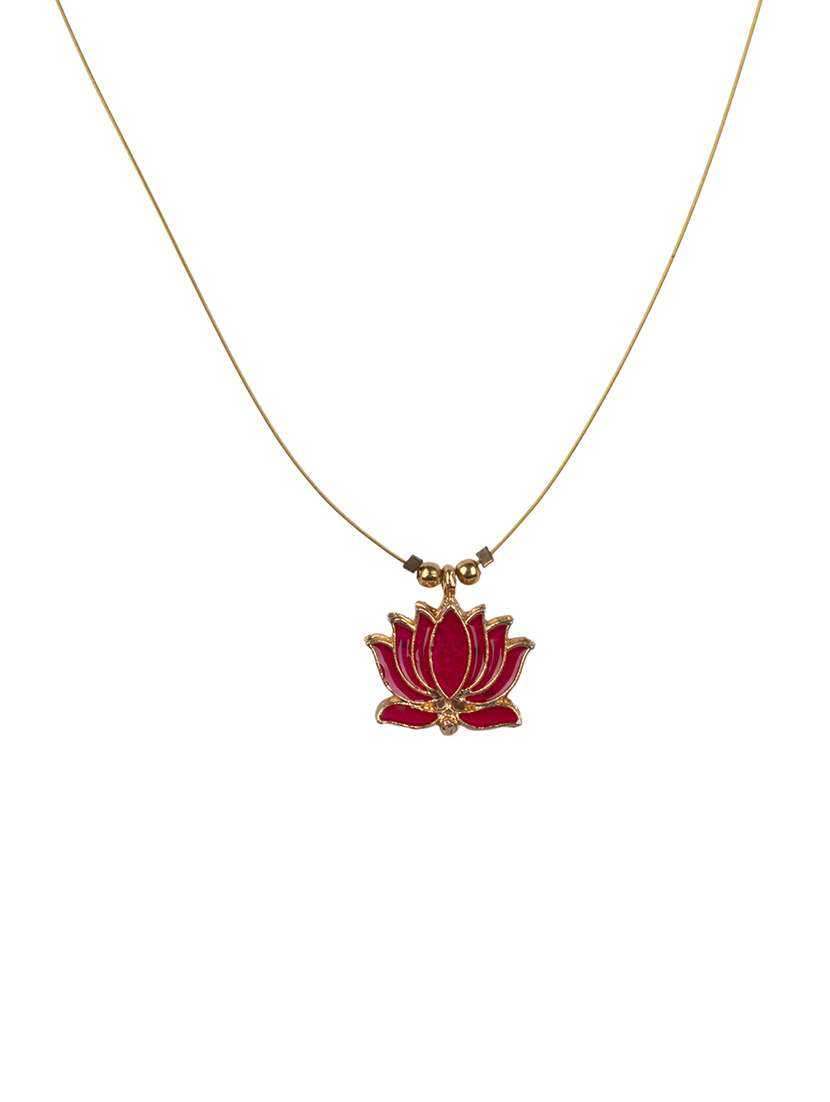 minimal pink lotus motif pendant set with invisible chain - 22316925 -  Standard Image - 2