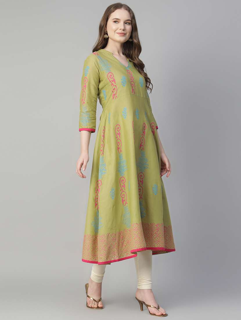 women printed three quarter sleeve anarkali kurta - 22316928 -  Standard Image - 2