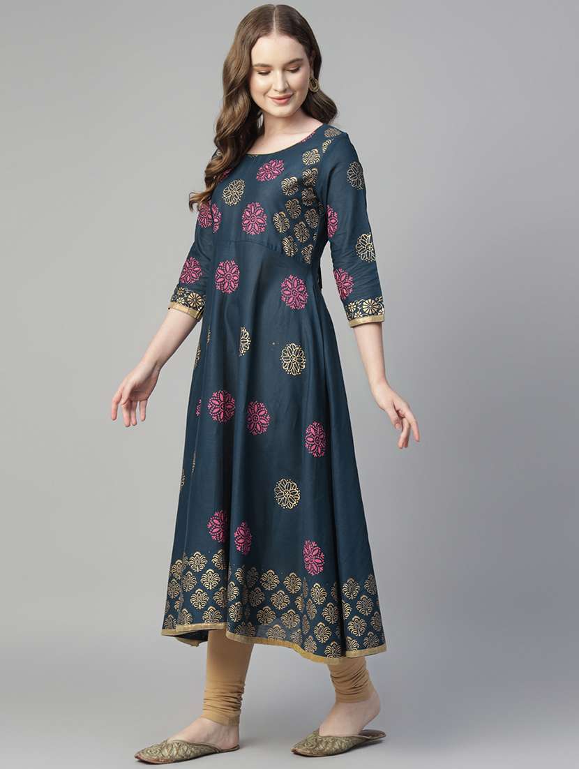 women printed three quarter sleeve anarkali kurta - 22316929 -  Standard Image - 2
