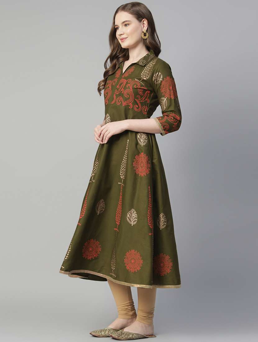 women printed three quarter sleeve anarkali kurta - 22316930 -  Standard Image - 2
