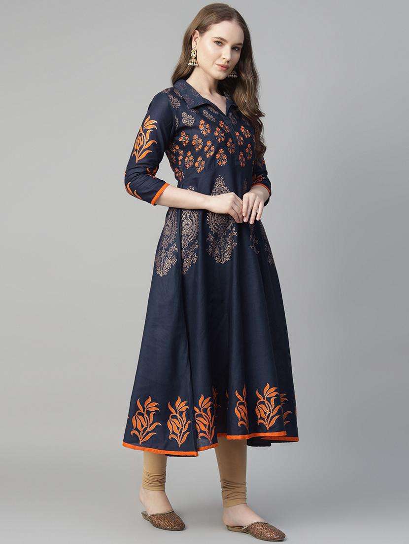 women printed three quarter sleeve anarkali kurta - 22316931 -  Standard Image - 2