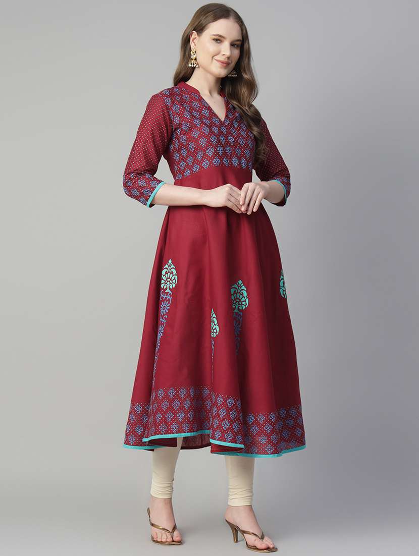 women printed three quarter sleeve anarkali kurta - 22316933 -  Standard Image - 2