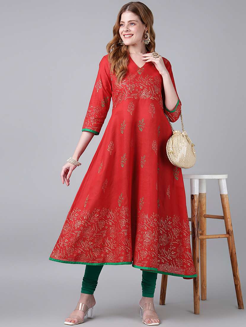 women printed three quarter sleeve anarkali kurta
