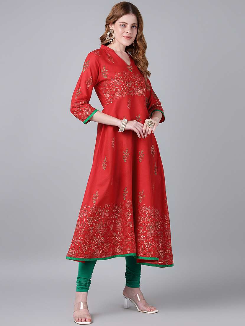women printed three quarter sleeve anarkali kurta - 22316934 -  Standard Image - 2